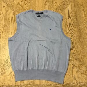 Ralph Lauren‎ Polo Golf Medium Light Blue Cotton V-Neck Sweater Vest Golf Vest